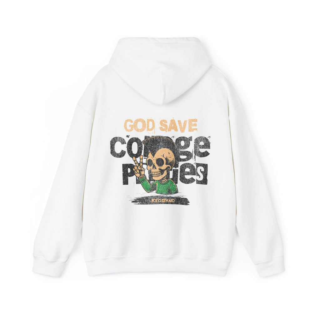 God Save College Parties White Hoodie